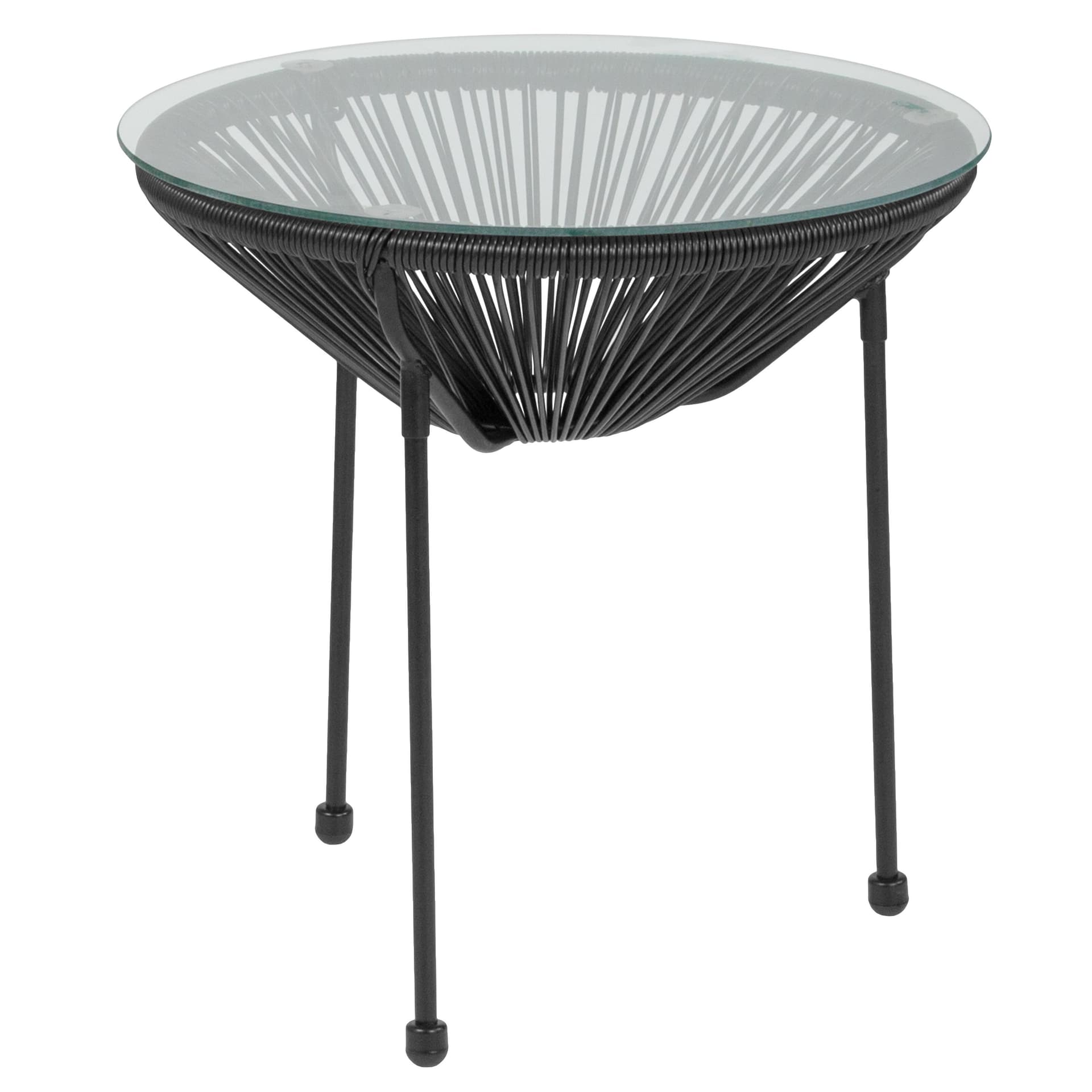 Black Rattan Bungee Table with Glass Top