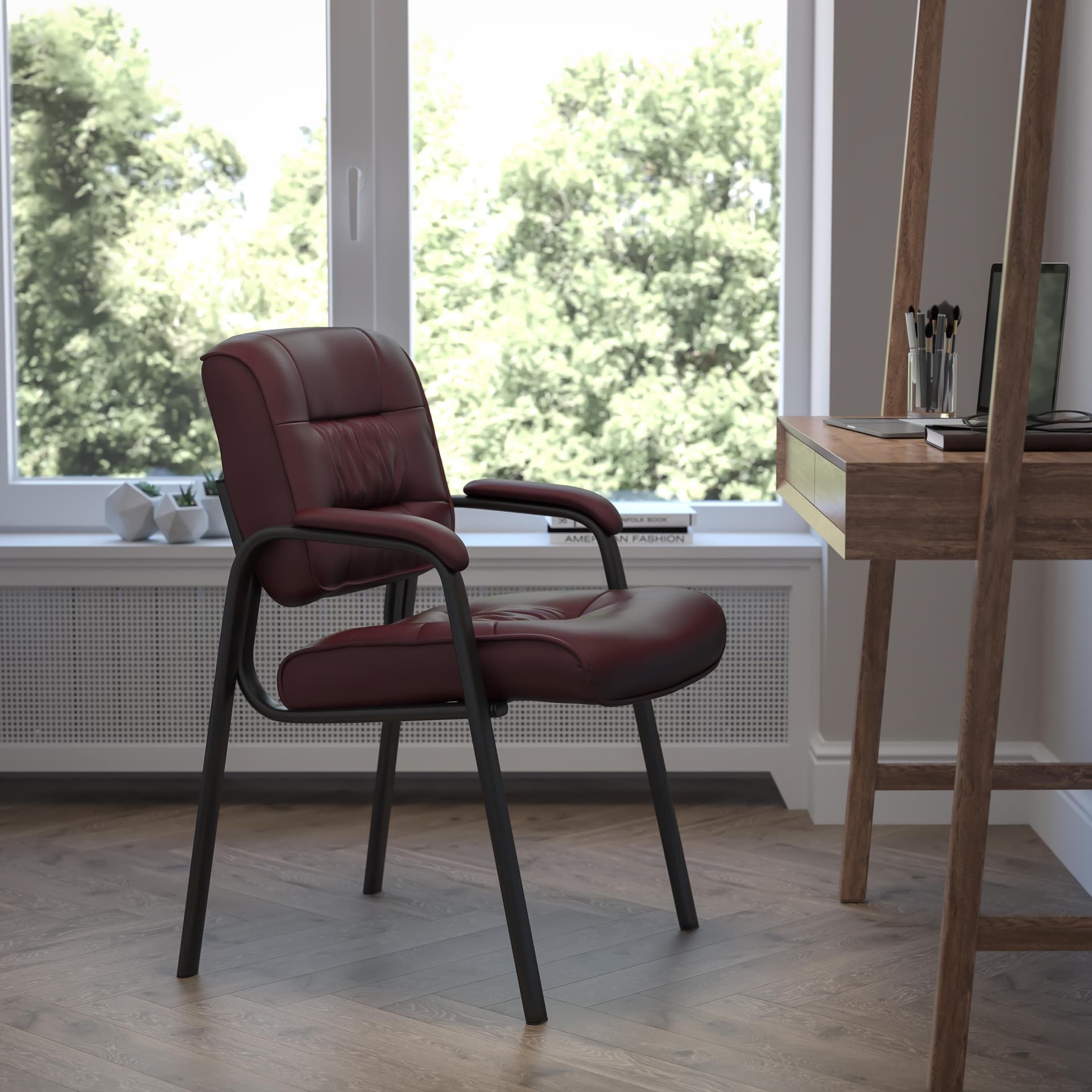 Burgundy LeatherSoft Executive Side Reception Chair w/ Black Frame