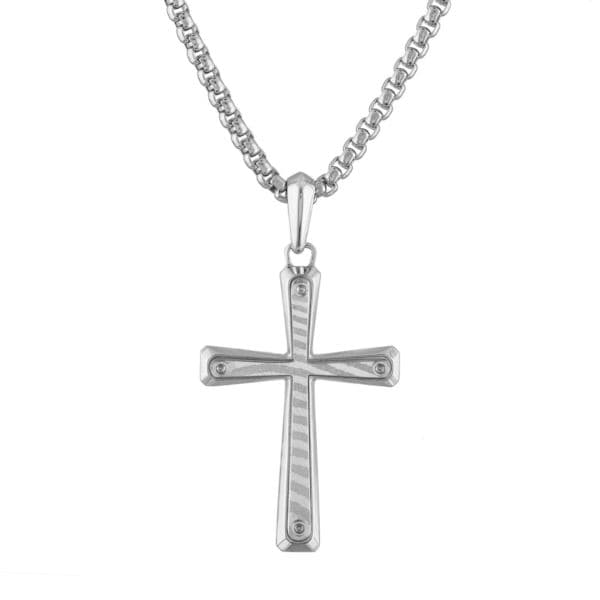 Icon Sterling Silver & Damascus Steel Cross Pendant Necklace 24"-26"