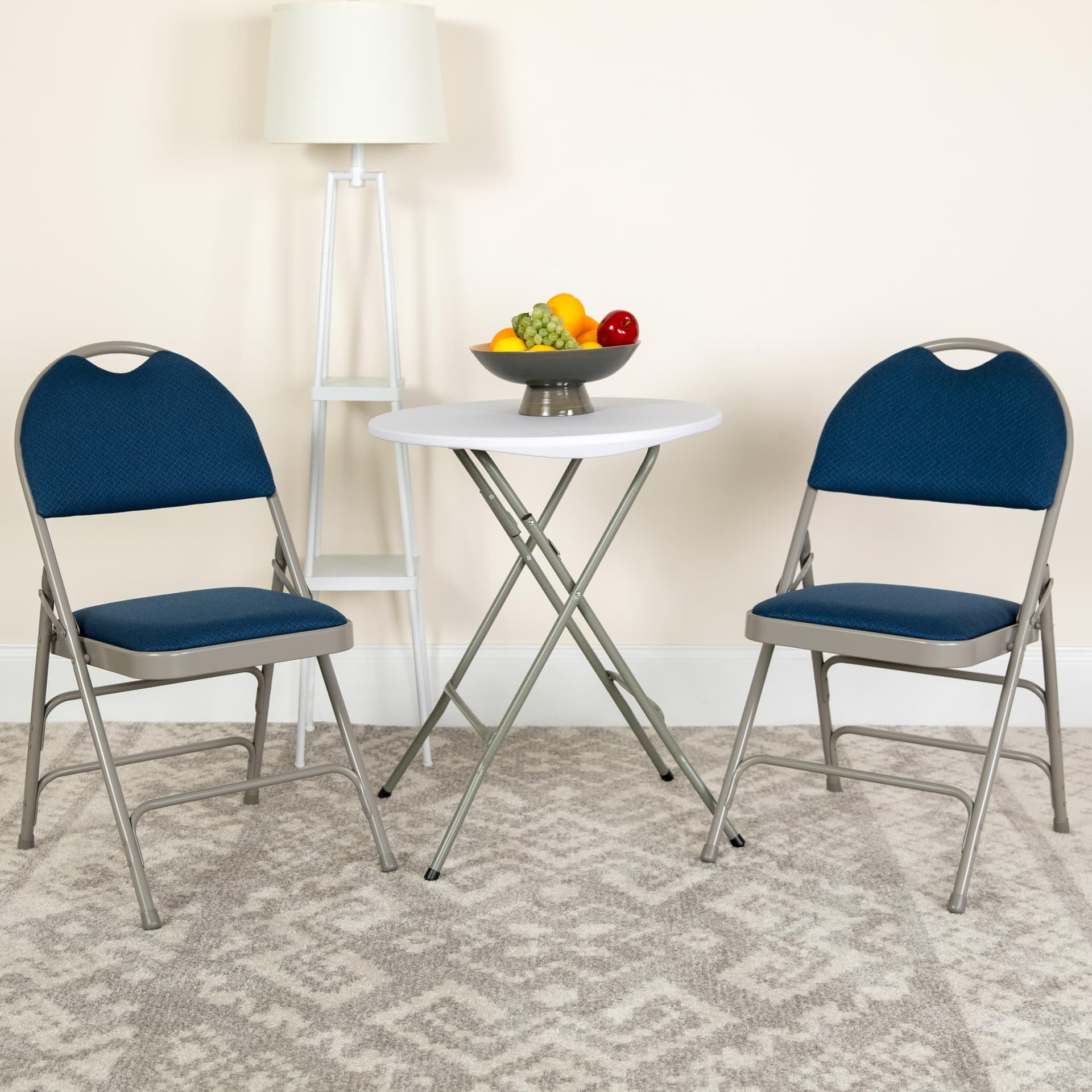2PK Ultra-Premium Triple Braced Navy Fabric Folding Chair with Easy-Carry Handle