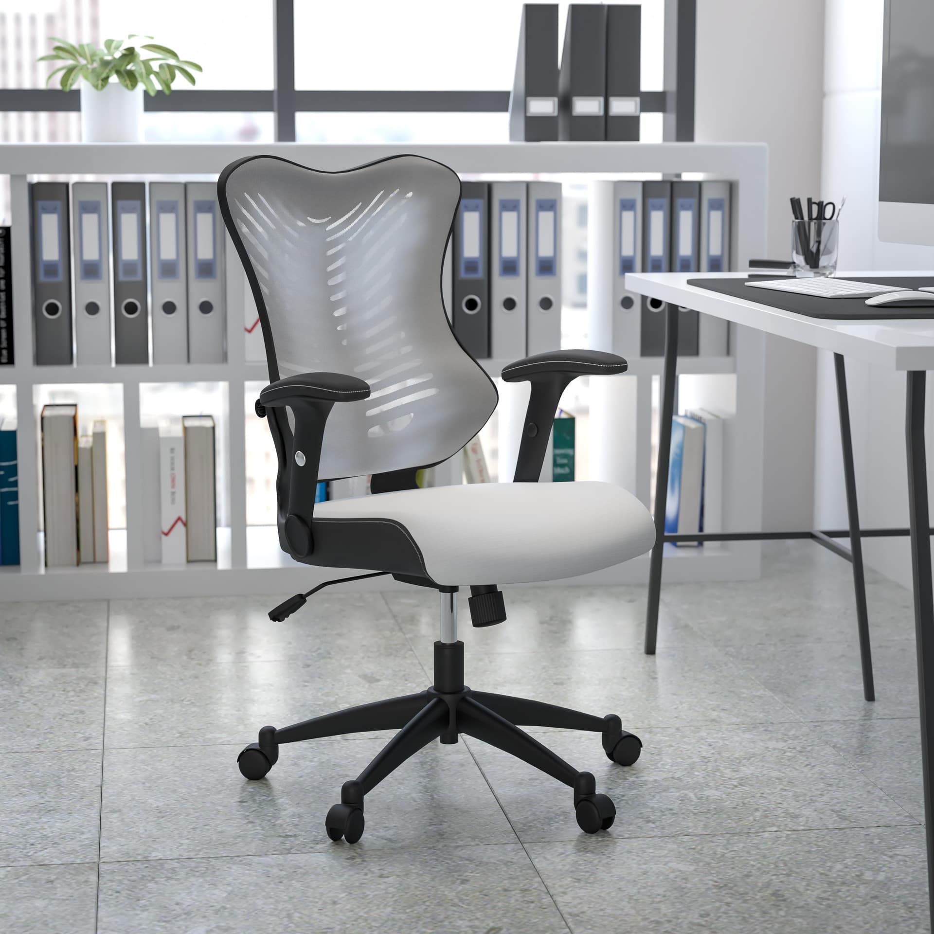 High Back Designer White Mesh Executive Ergonomic Office Chair - Adjustable Arms