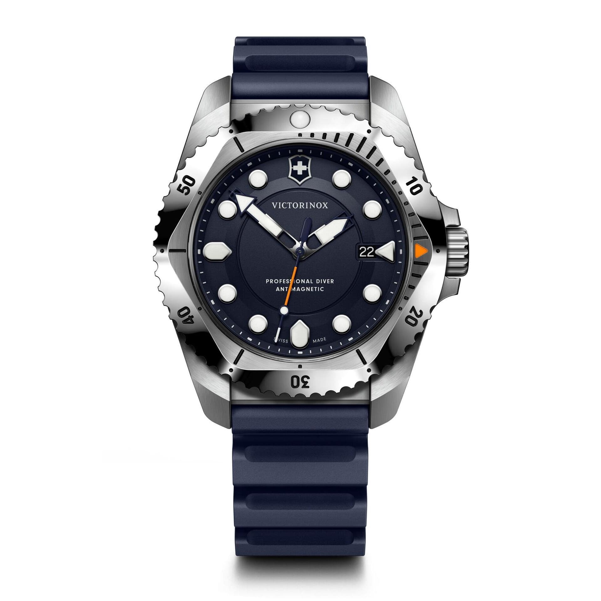Mens Dive Pro Quartz Silver & Blue Rubber Strap Watch Blue Dial