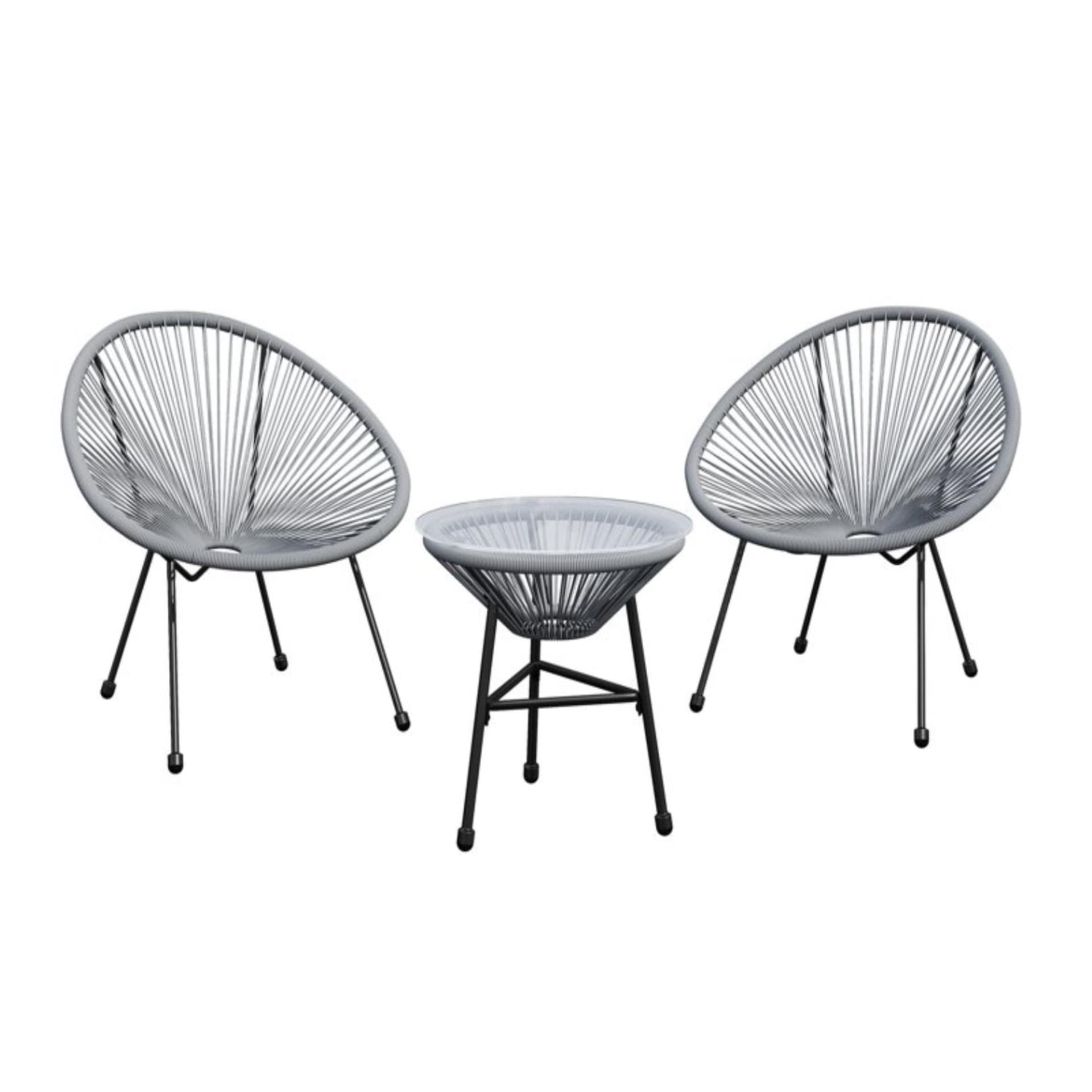 3-Piece Acapulco Wicker Bistro Set w/2 Gray Chairs & Glass Table