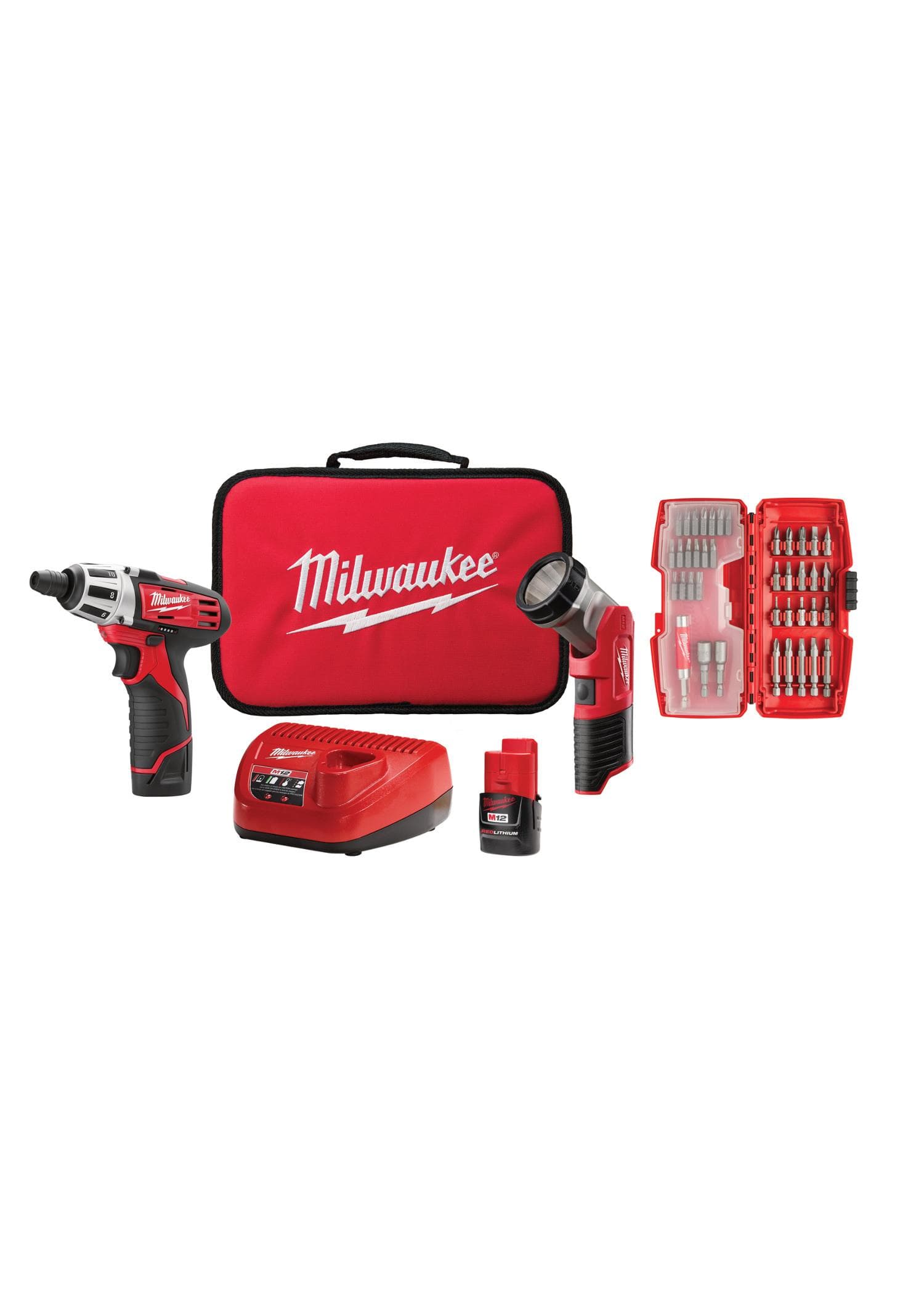 M12 2-Tool Combo Kit w/ 42-Bit Set - Screwdriver & LED Worklight