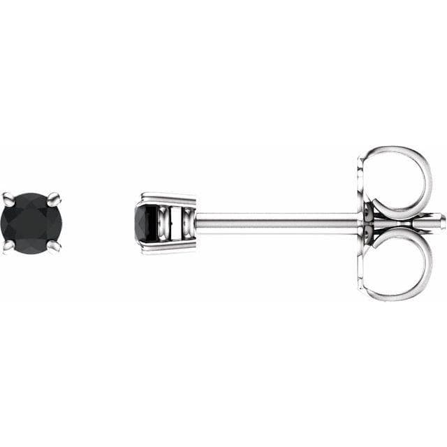 14K White Round Onyx Earrings