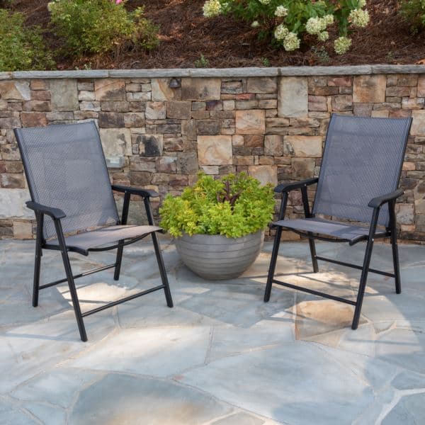 Portable Navy Outdoor Folding Patio Sling Chair with Black Frame - Set of 2