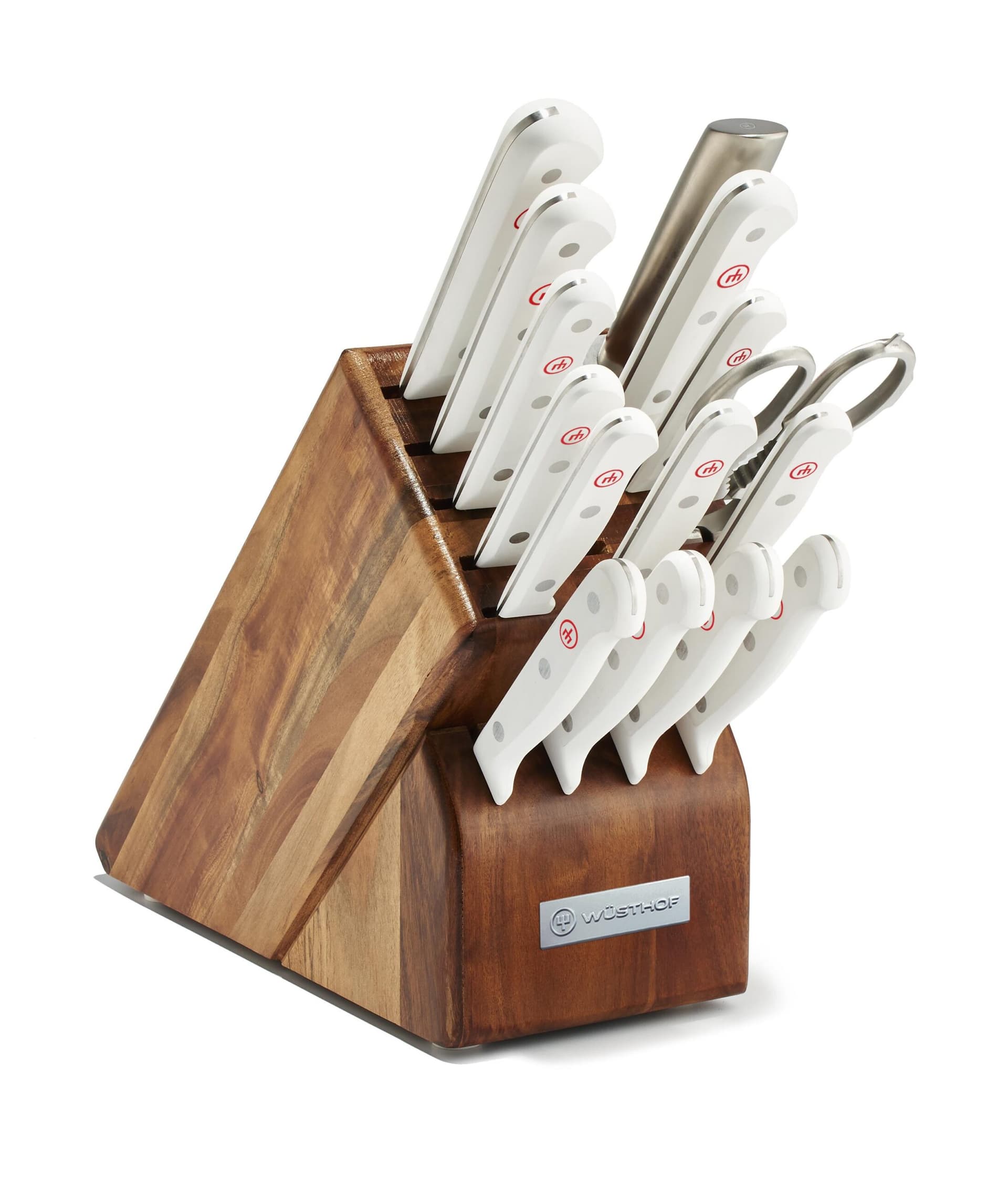 Gourmet 16pc Knife Block Set w/ White Handles
