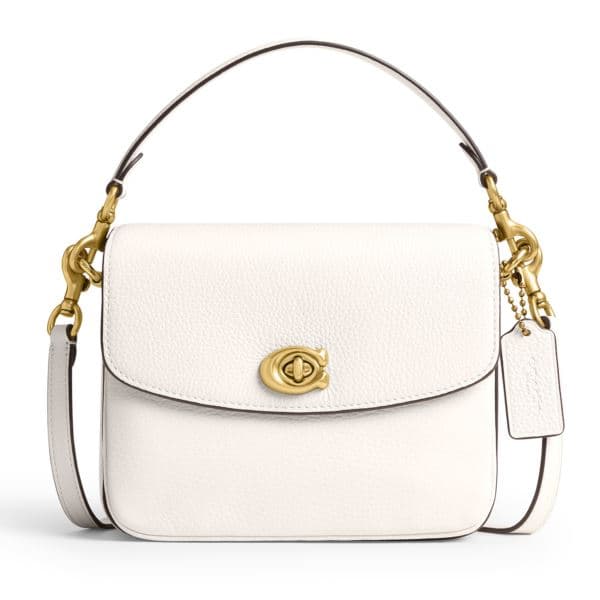 Polished Pebbled Leather Cassie Crossbody 19 - Chalk/Brass