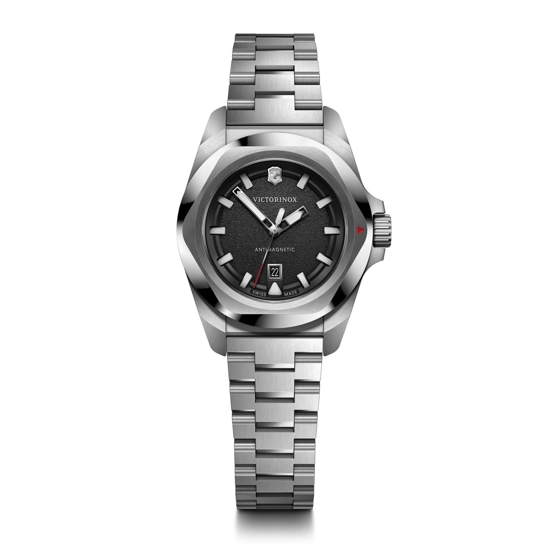 Ladies I.N.O.X. Small Silver-Tone Stainless Steel Watch Black Dial
