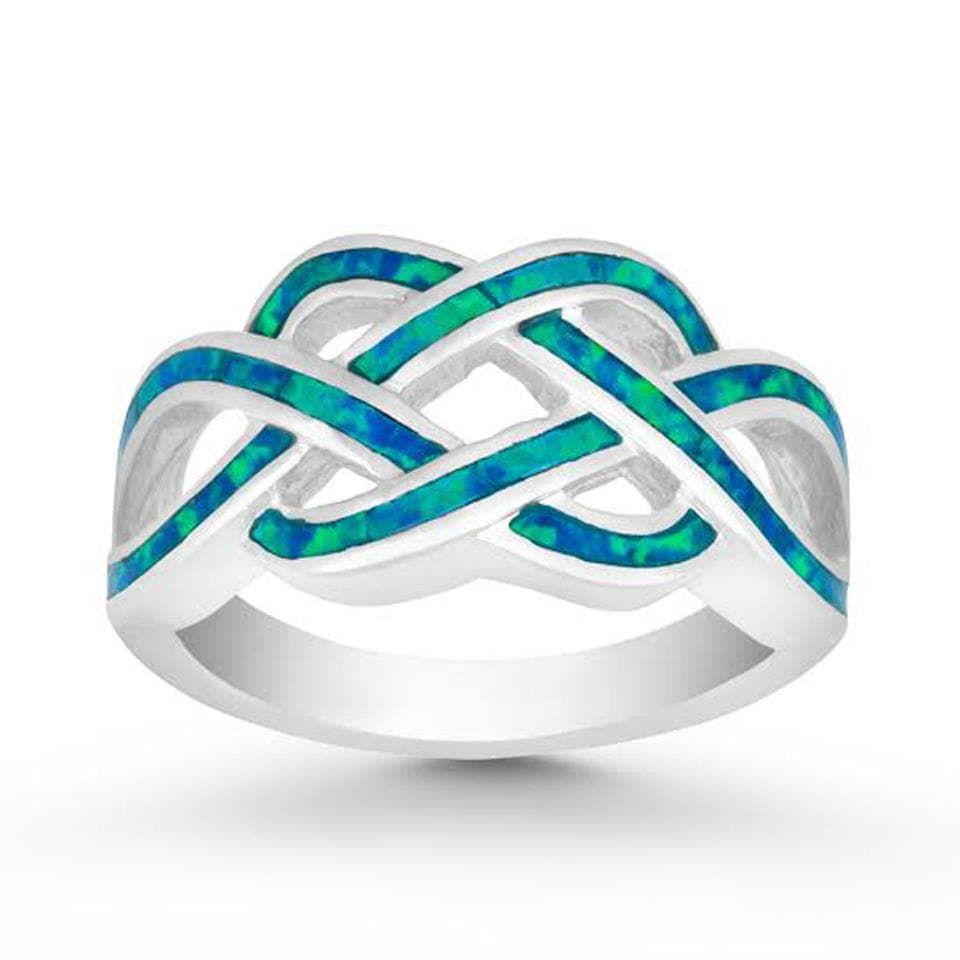 Sterling Silver & Inlay Blue Opal Open Braid Design Ring, Size 8