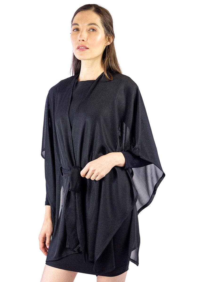 Pleated Sheer Belted Ruana