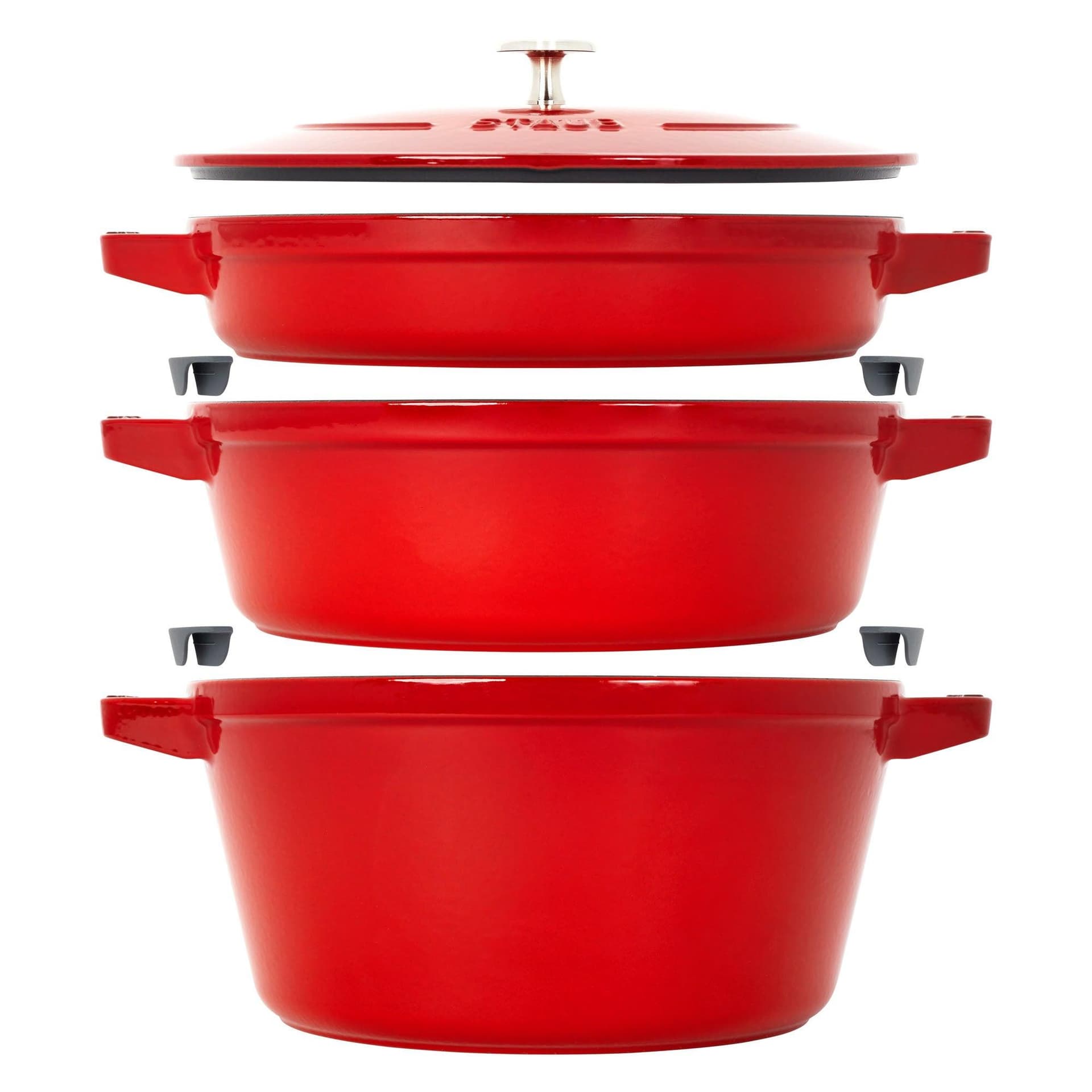 4pc Cast Iron Stackable Cookware Set Cherry