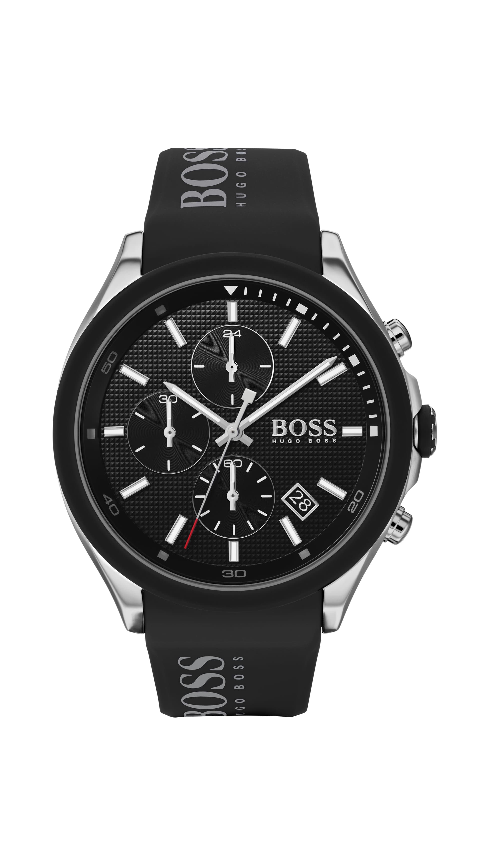 Boss Velocity Gents. SS Case. Black Dial. Black Silicone Strap