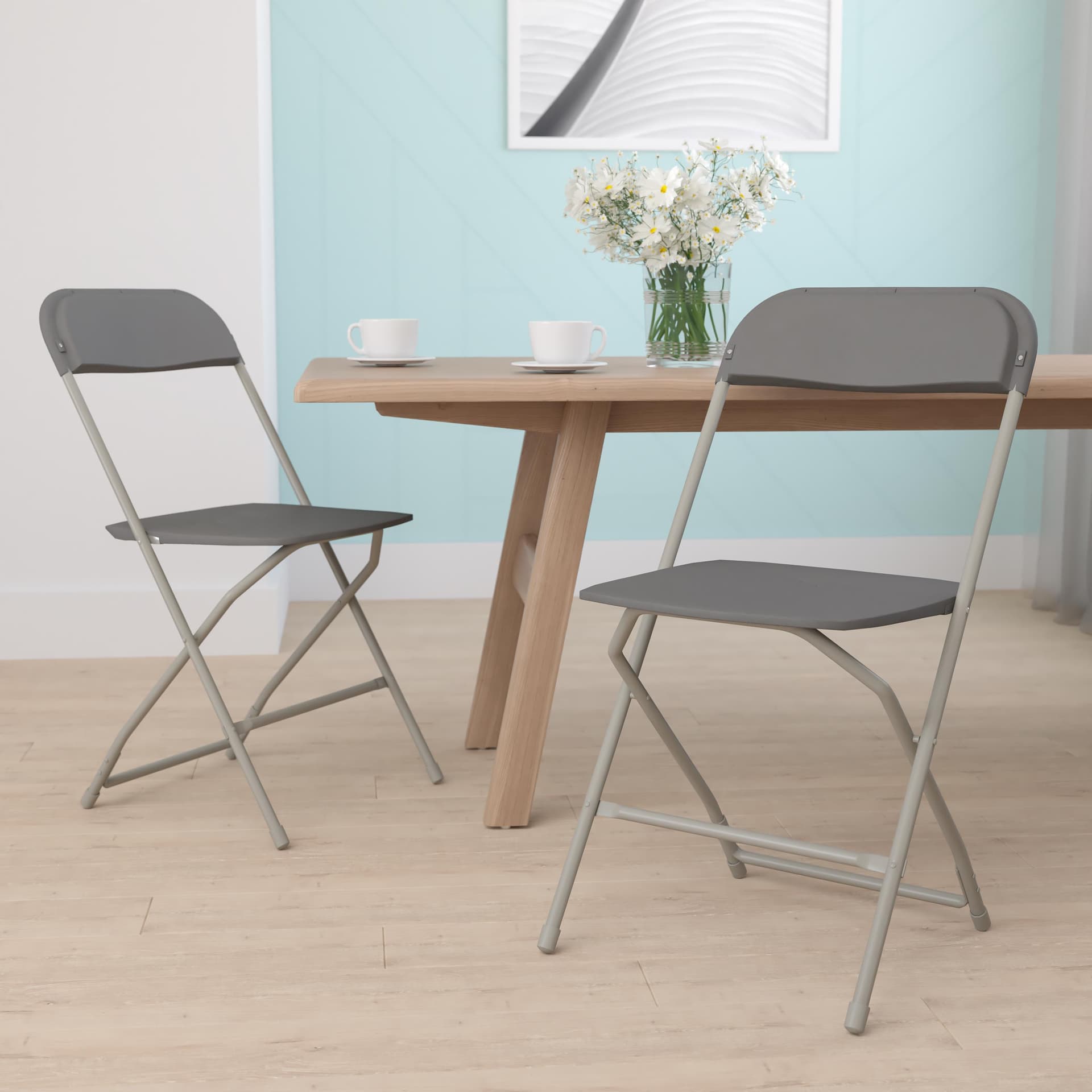 Folding Chair - Grey Plastic 2 Pack 650LB Weight Capacity