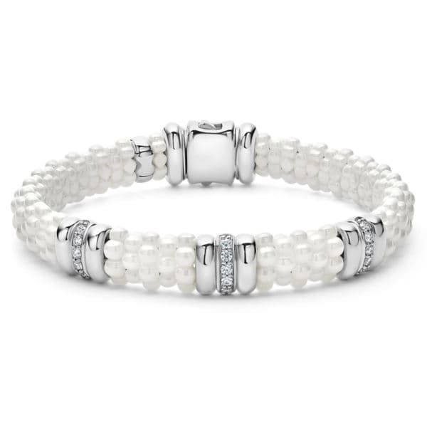 Three Station Ceramic Diamond Bracelet Size 7