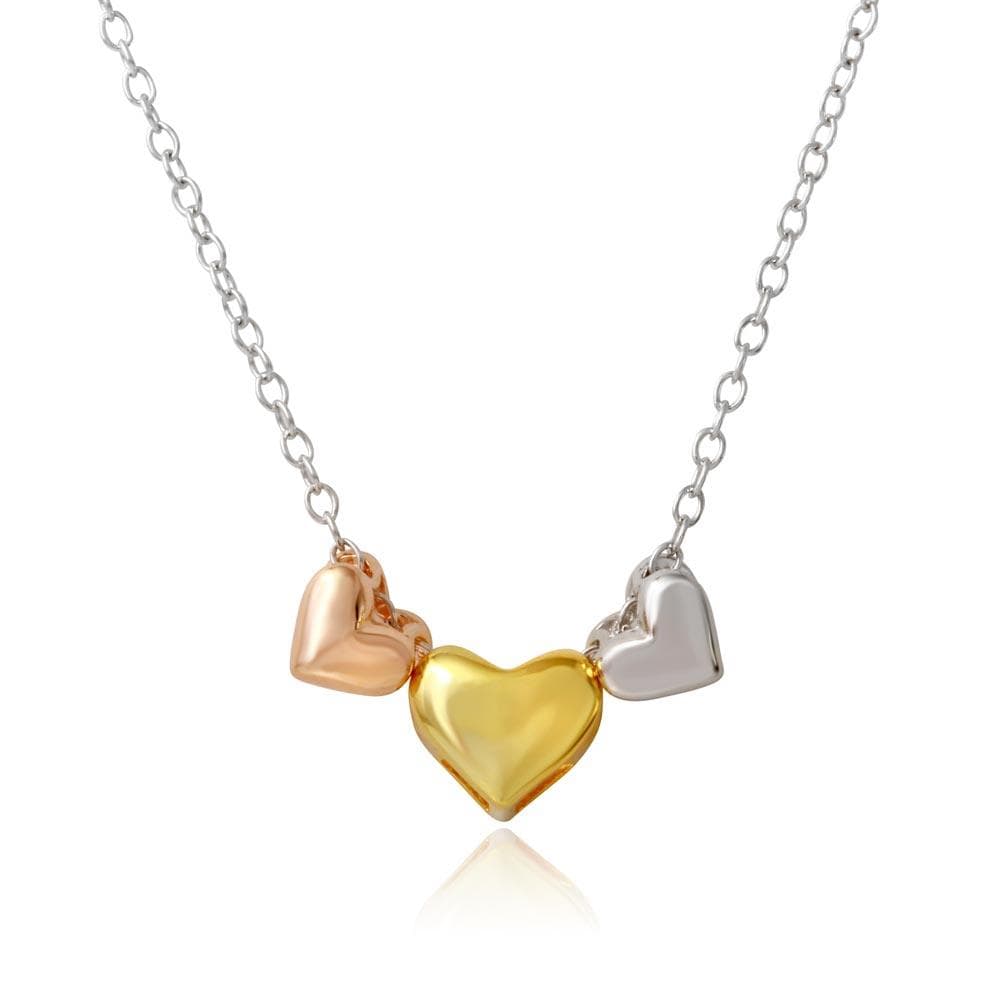 PARIKHS Tri Color Plated Three Heart Necklace in 925 Sterling Silver
