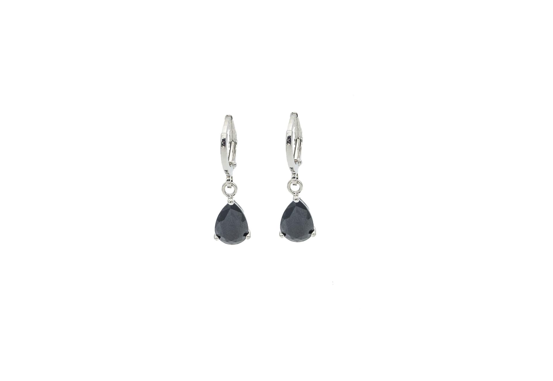 Black CZ Teardrop Hoop Earrings