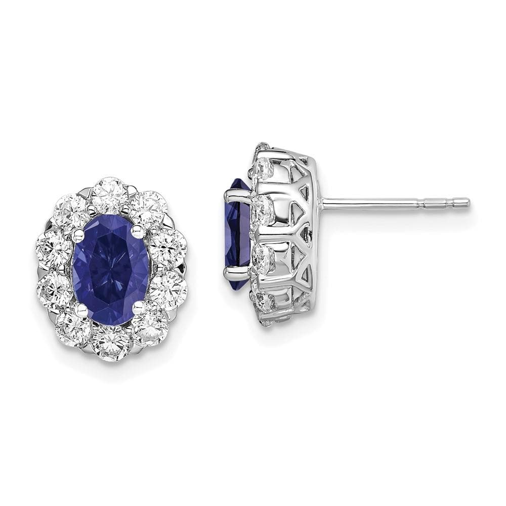 14K White Gold Lab Grown Diamond and Created Oval Blue Sapphire Fashion Earrings