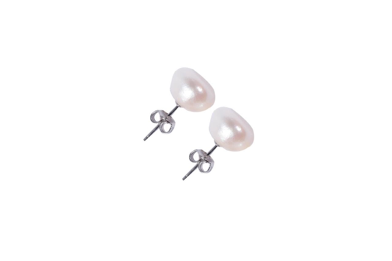 10-12mm Sterling Silver White Baroque Nugget Pearl Earrings