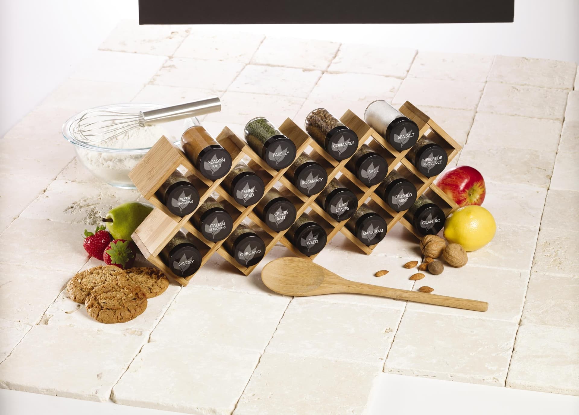 18-Jar Criss-Cross Bamboo Spice Rack with Free Spice Refills for 5 Years