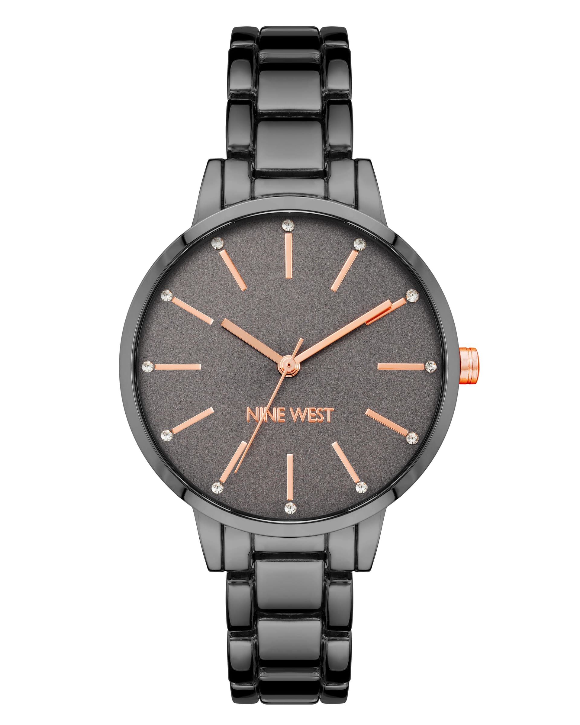 Women's Crystal Accented Gunmetal Bracelet Watch