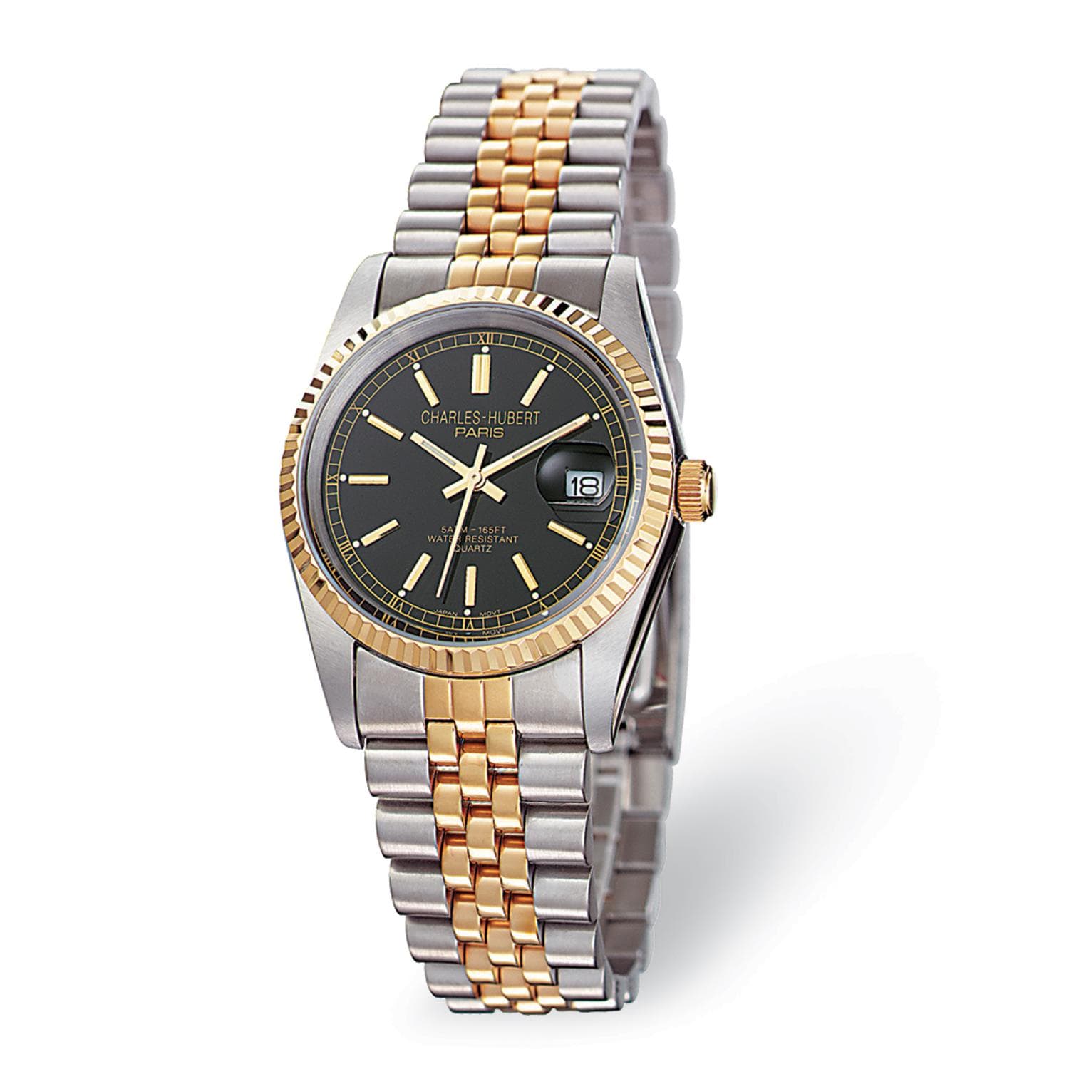 Men's Charles Hubert IP-plated Two-tone Black Dial 35mm Watch
