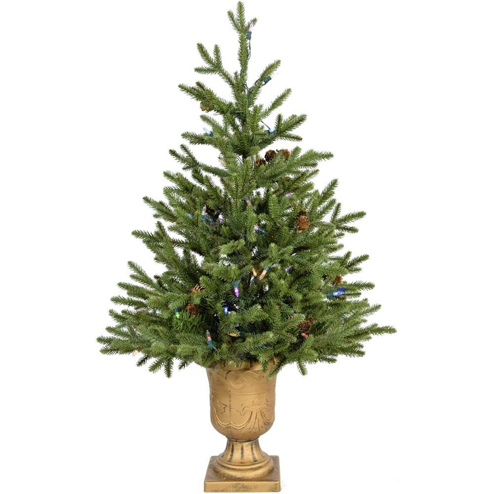 4-Ft. Noble Fir Artificial Tree with Multicolor LED Lights and Metallic Urn Base