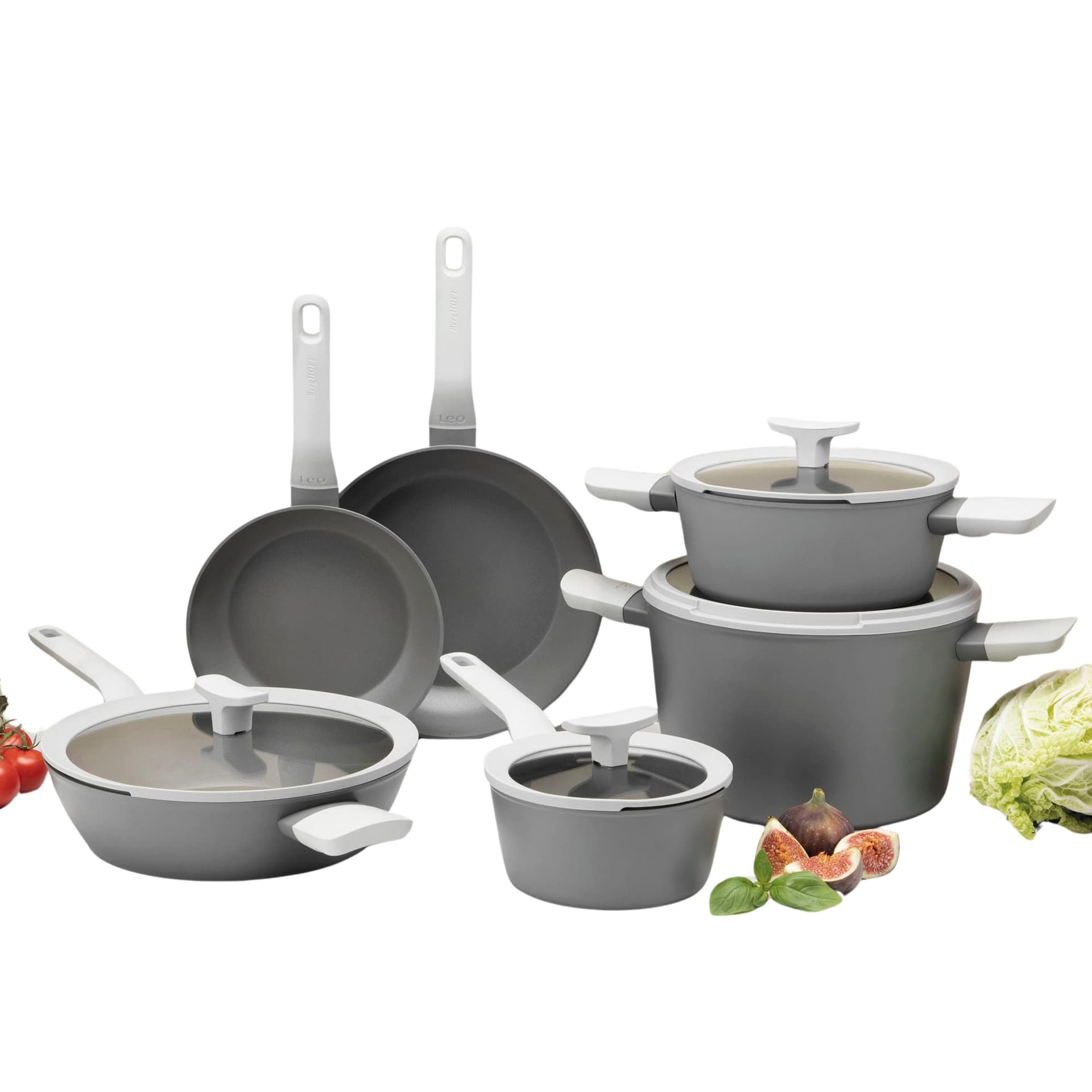 Leo 10pc Ceramic NS Cookware Set, Grey