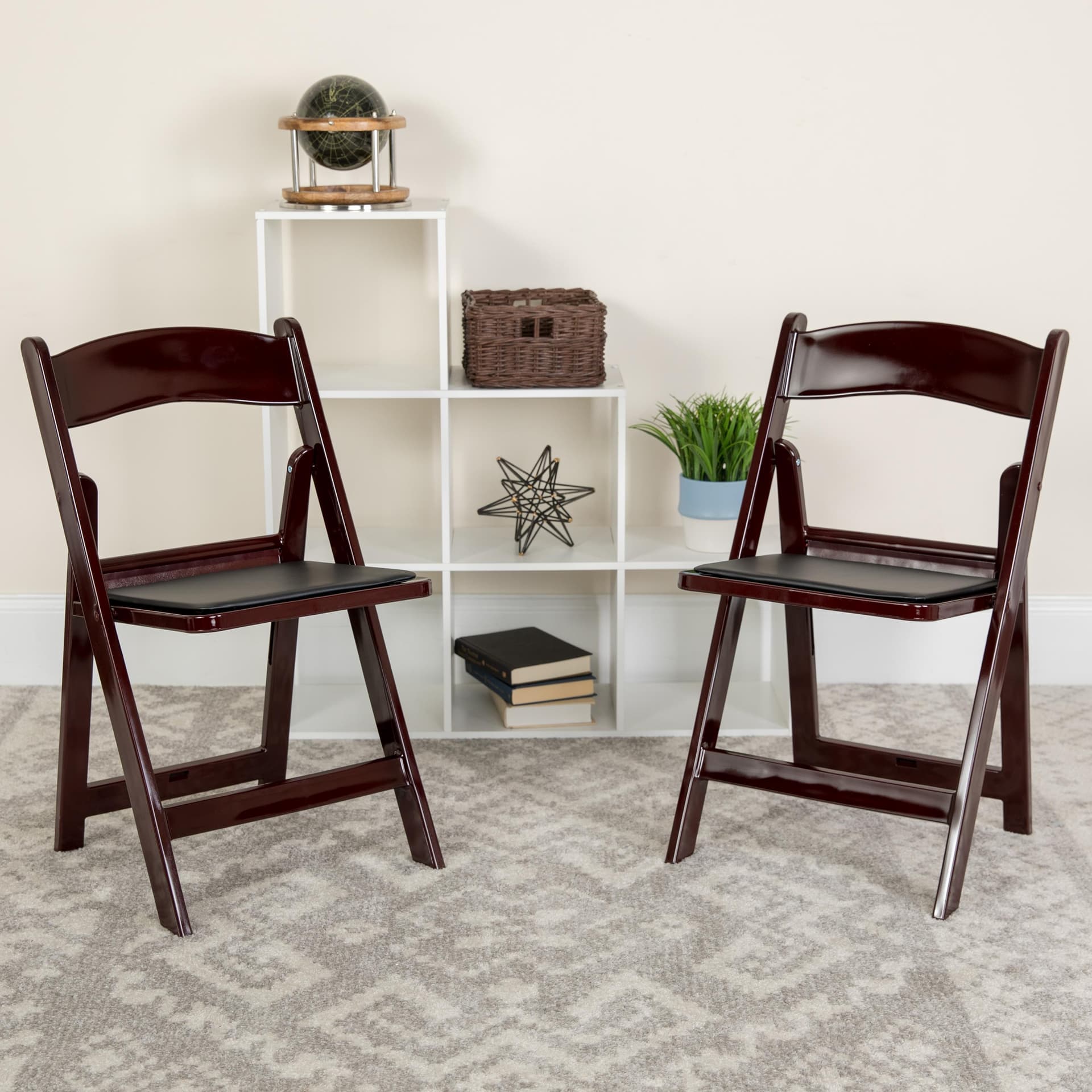 Folding Chair - Red Mahogany Resin - 2 Pack 1000LB Weight Capacity - Vinyl Seat