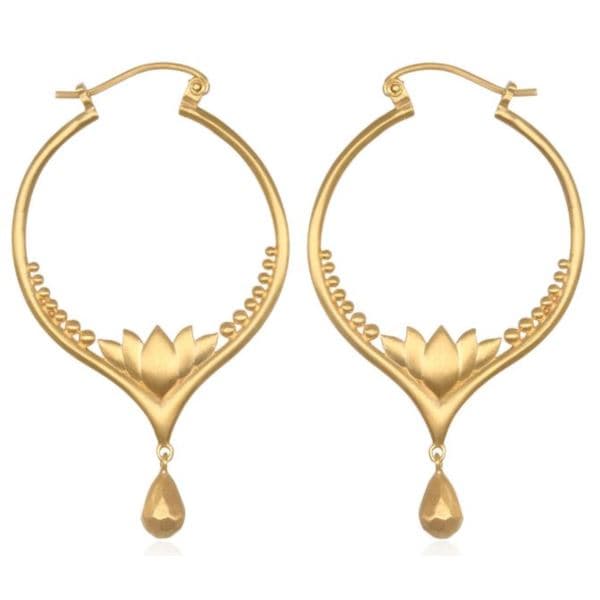 Satya Gold Lotus Drop Hoop Earrings