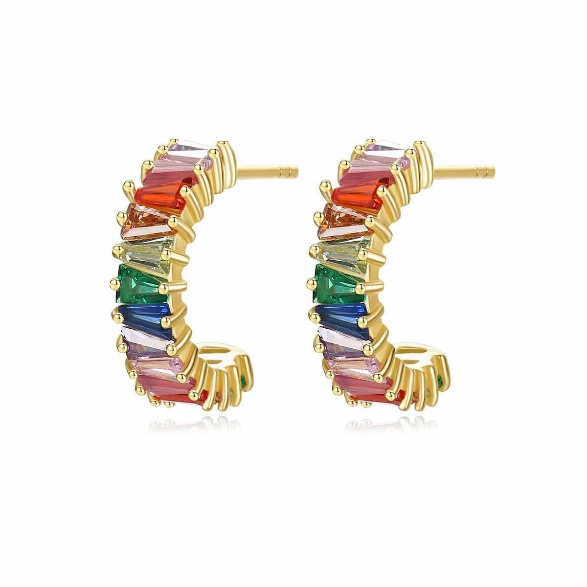 Latonia Cabella created Colorful CZ "C" shaped Sterling Silver 18K Gold Vermeil Stud Earrings