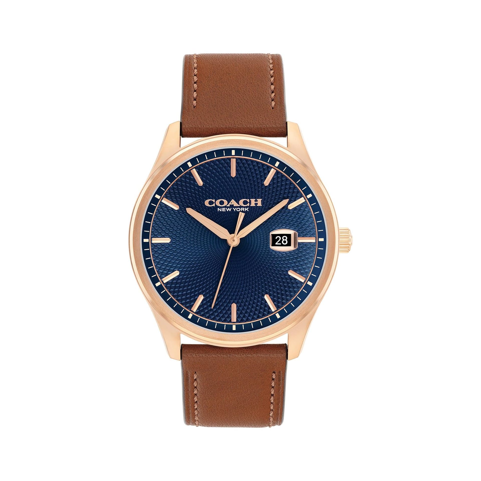 Mens Oliver Rose Gold & Saddle Brown Leather Strap Watch Blue Dial