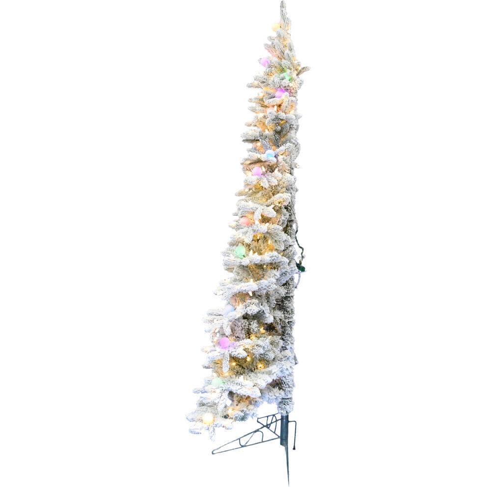 6.5-Ft. Flocked Half Christmas Tree with Warm White LED and Multicolor G40 Lights