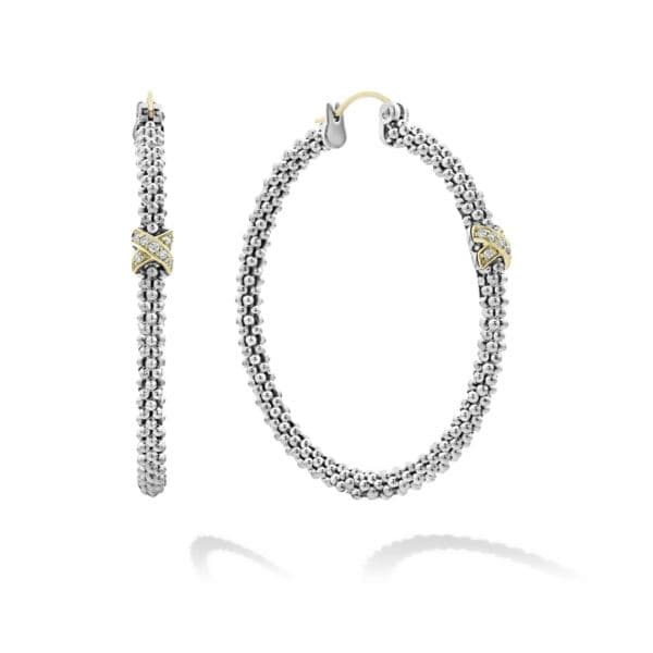 Large X Diamond Caviar Hoop Earrings Size 35mm