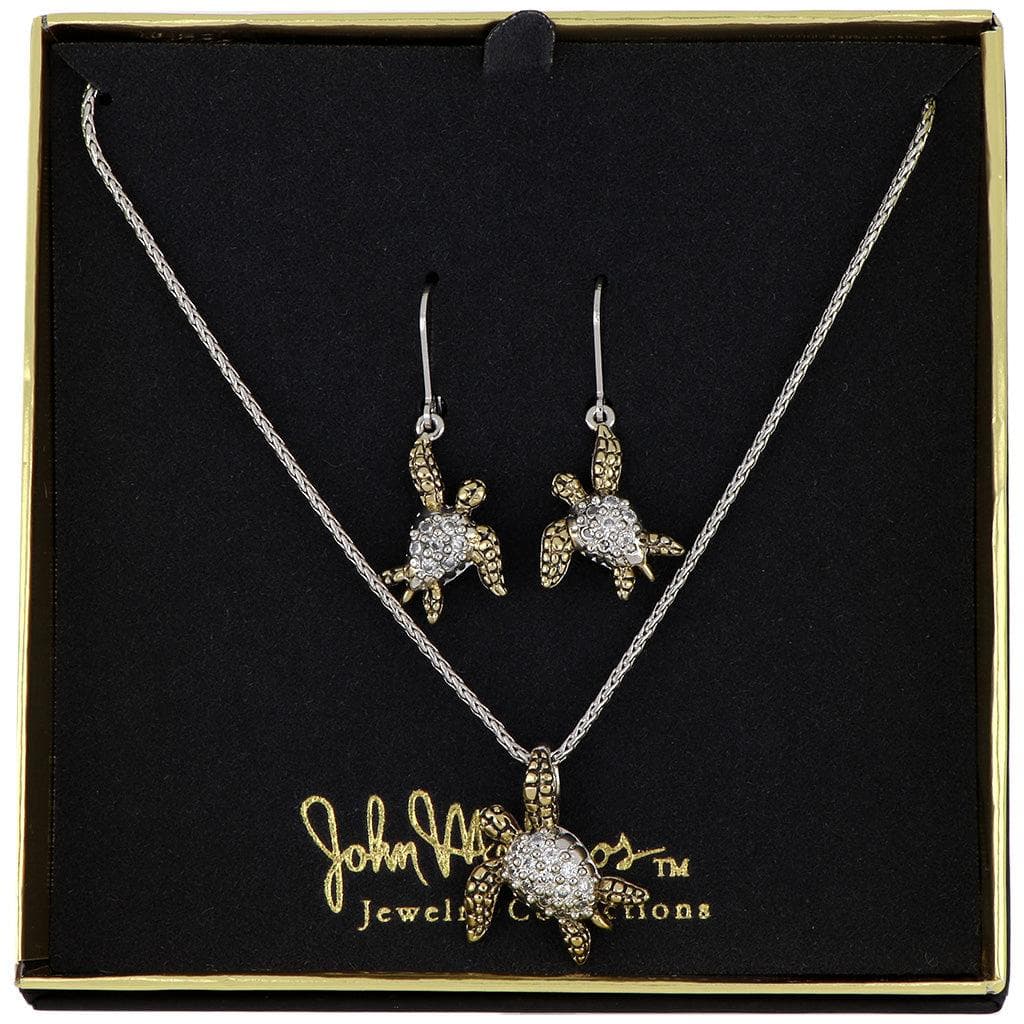 Pave and Gold Sea Turtle Earrings and Necklace set