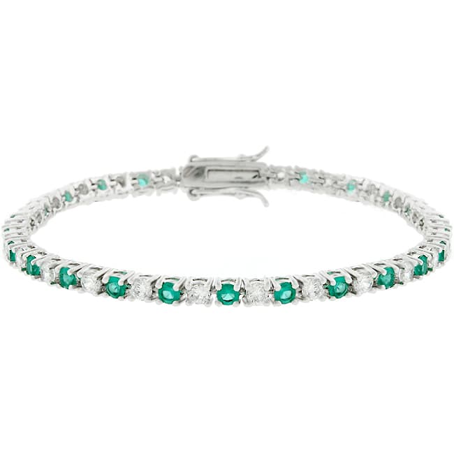 Emerald Green and Clear CZ Tennis Bracelet