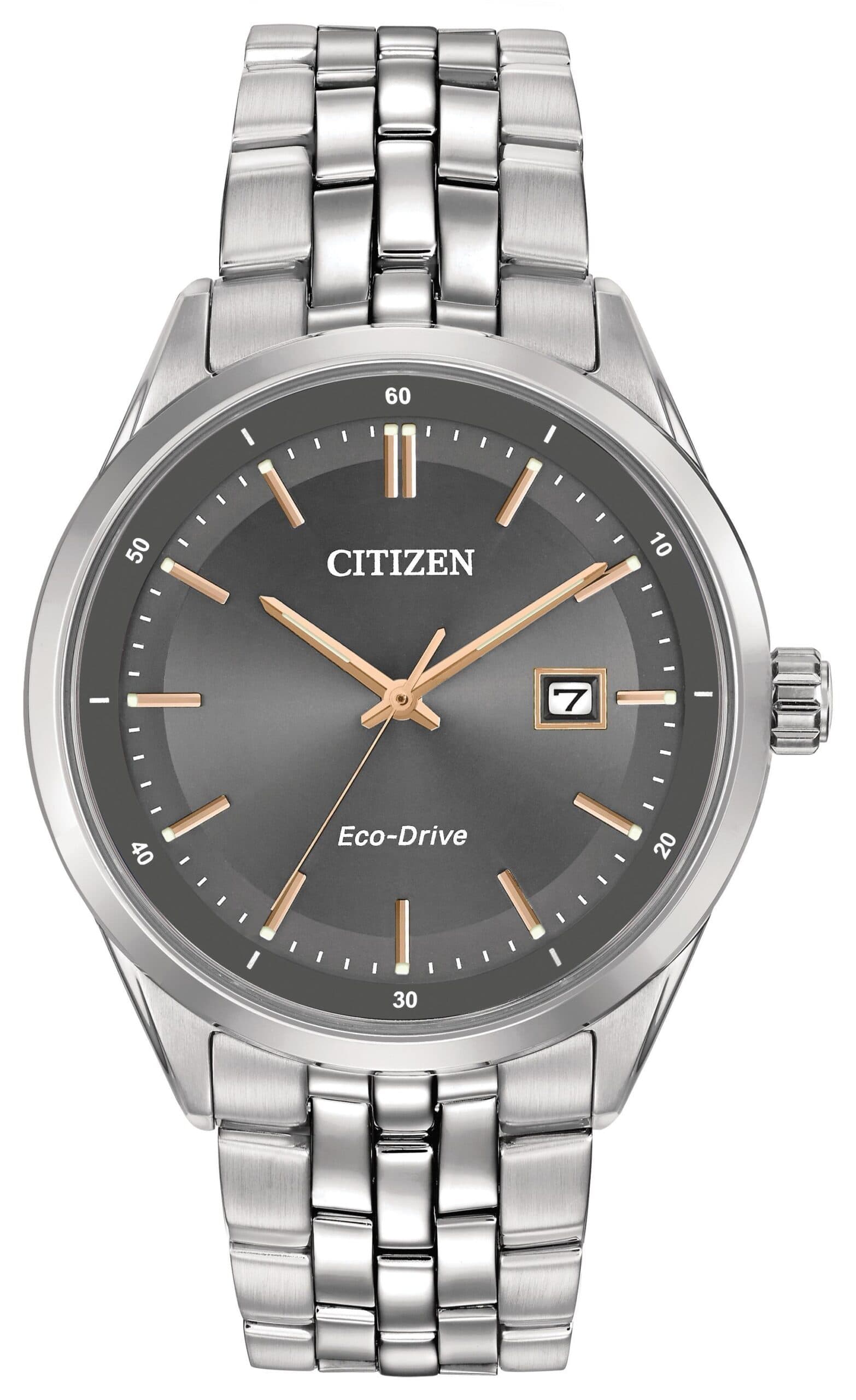 Mens Eco-Drive Sapphire Stainless Steel Watch Gray Dial