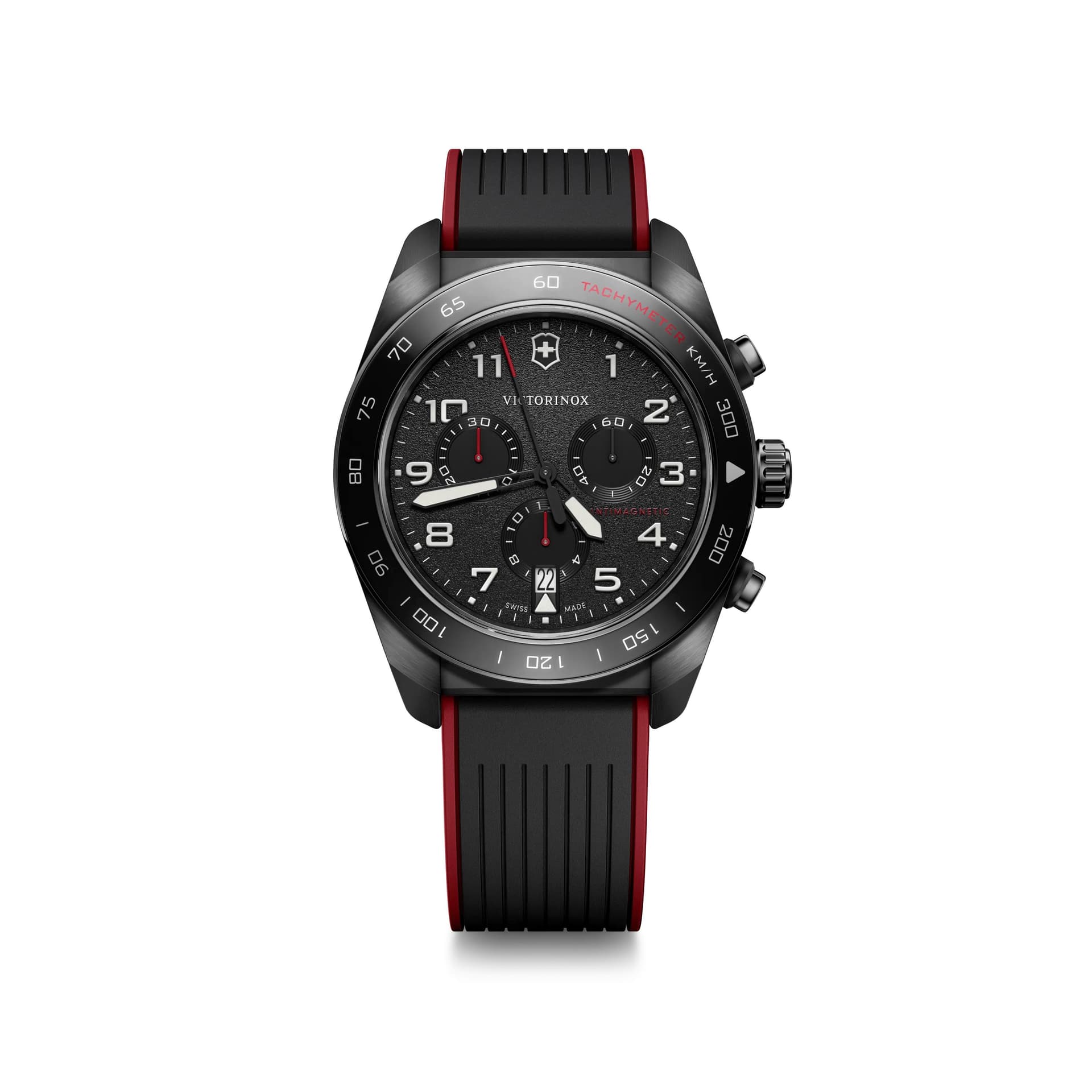 Swiss Army Chrono 42mm, black case, black bezel/dial, rubber strap