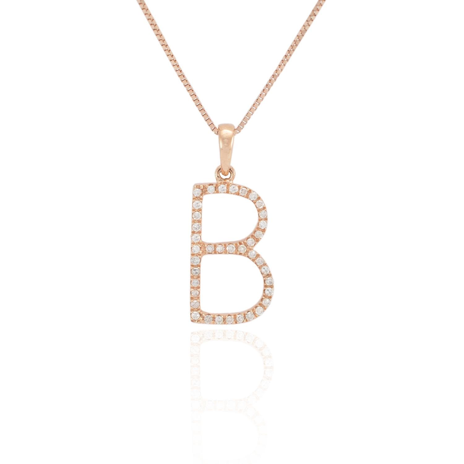 PARIKHS Diamond Initial Pendant Alphabet 'B' in 10K Rose Gold 0.10 ct , IJK color - I3 clarity