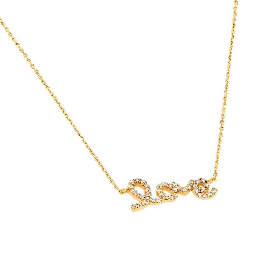 PARIKHS Gold Plated Clear CZ Love Pendant Necklace in 925 Sterling Silver