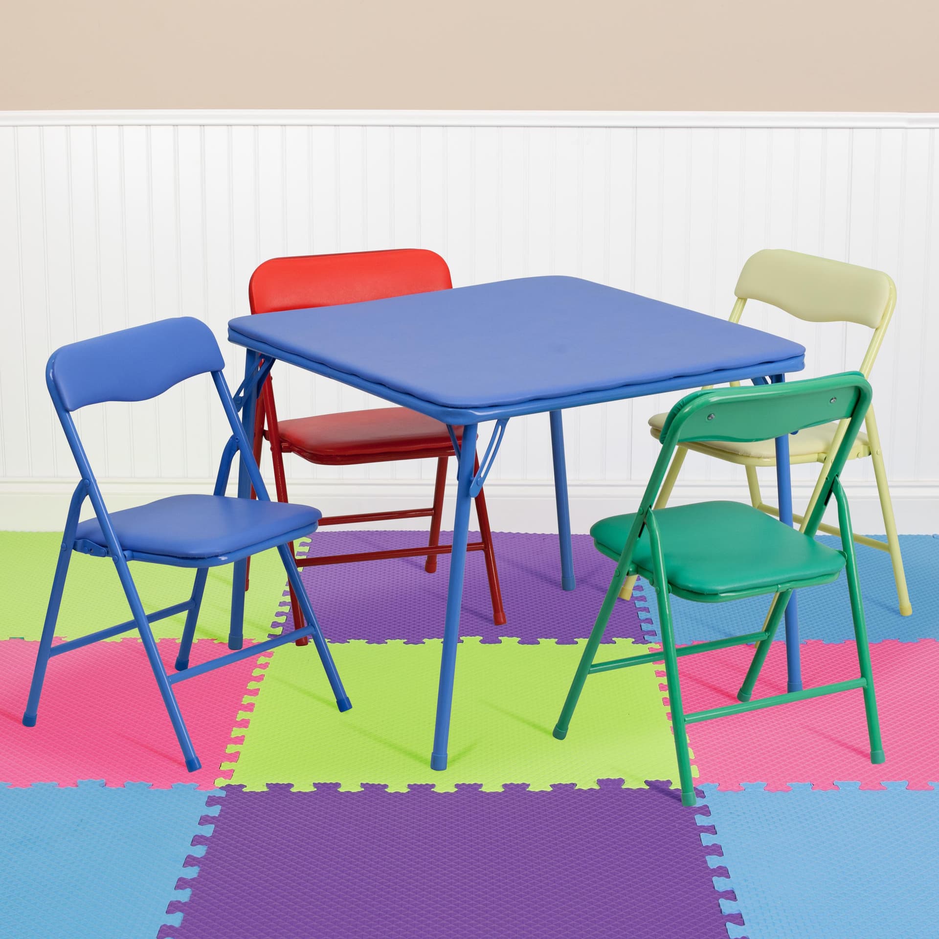 Kids Colorful 5 Piece Padded Folding Table and Chair Set - Kids Game Table