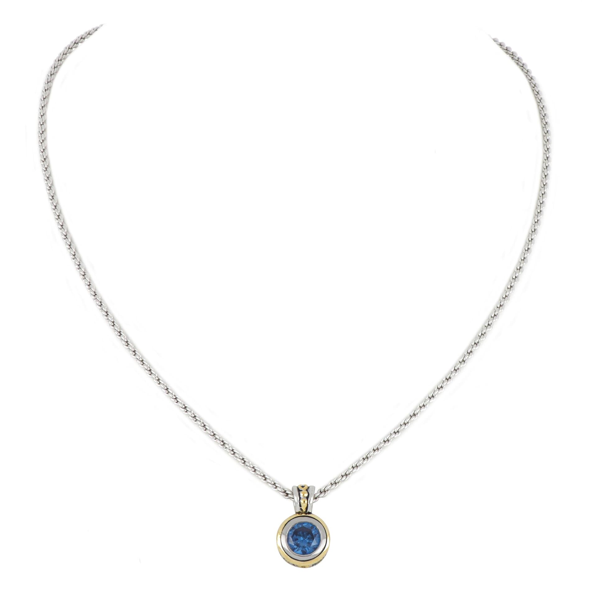 Beijos 8mm Bezel Set Necklace, Sapphire CZ. Length: 18"Pendant: 3/4"L x 1/2"W x 1/4"Thick