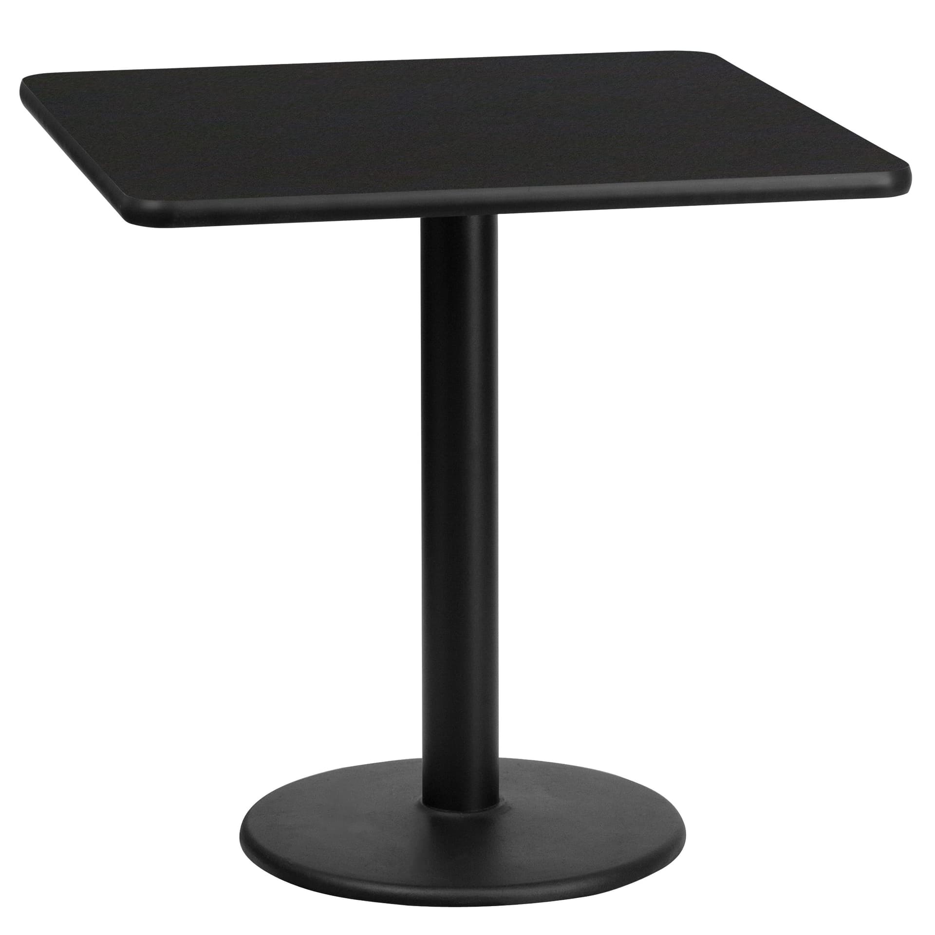 24" Square Black Laminate Table Top with 18" Round Table Height Base