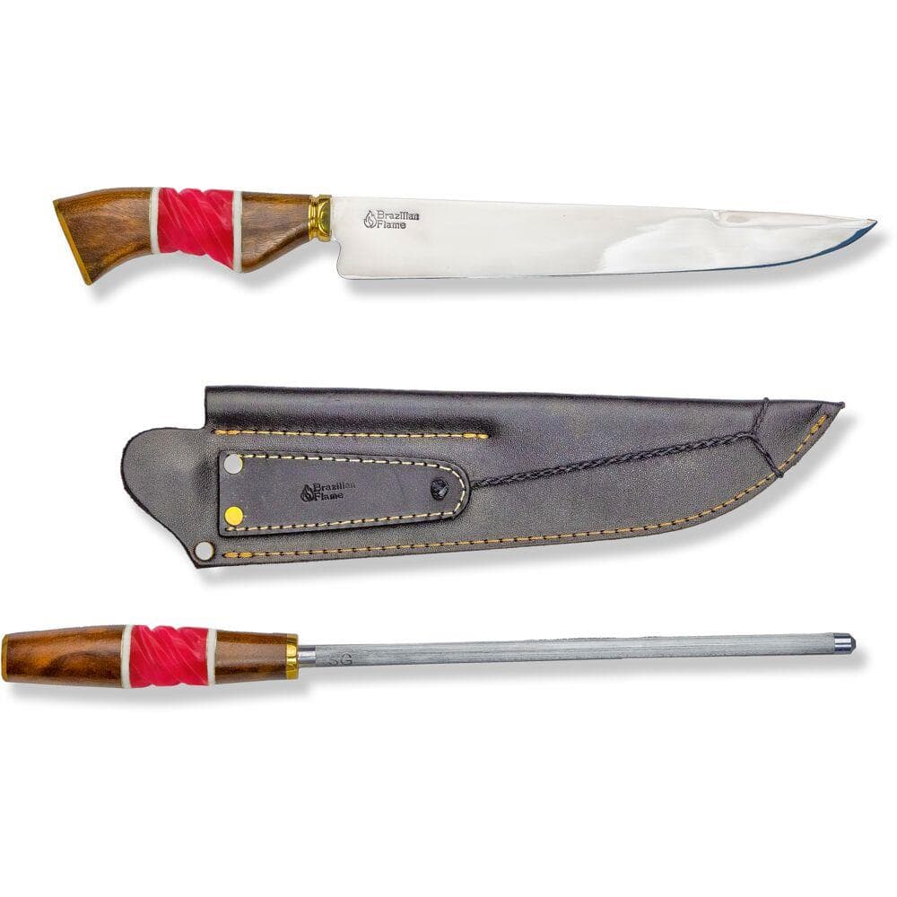 Chef Ribs 10-inch Stainless Steel Knife with Sharpener in Pink