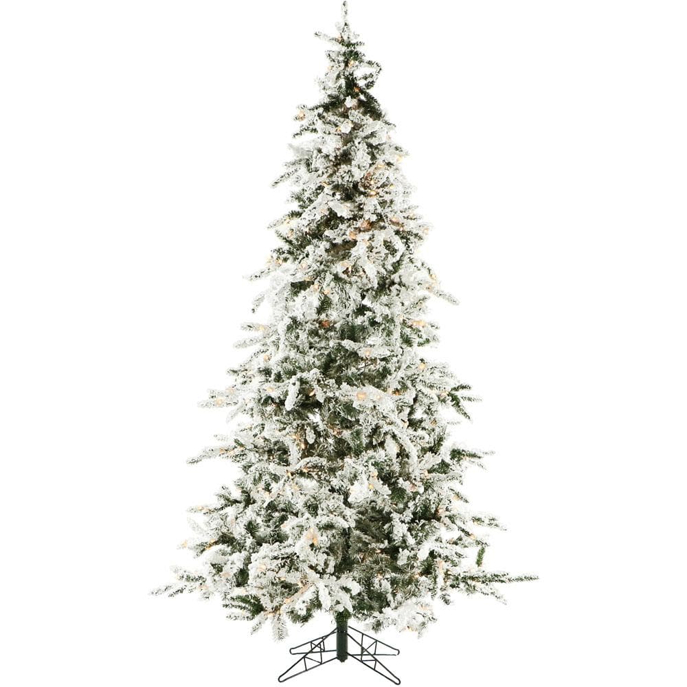 7.5-Ft. White Pine Snowy Artificial Christmas Tree with Clear LED String Lighting