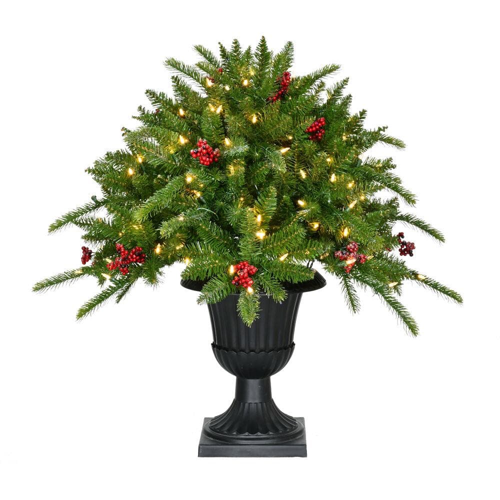 2-Ft. Porch Tree in Black Pot with Red Berries and Warm White Lights