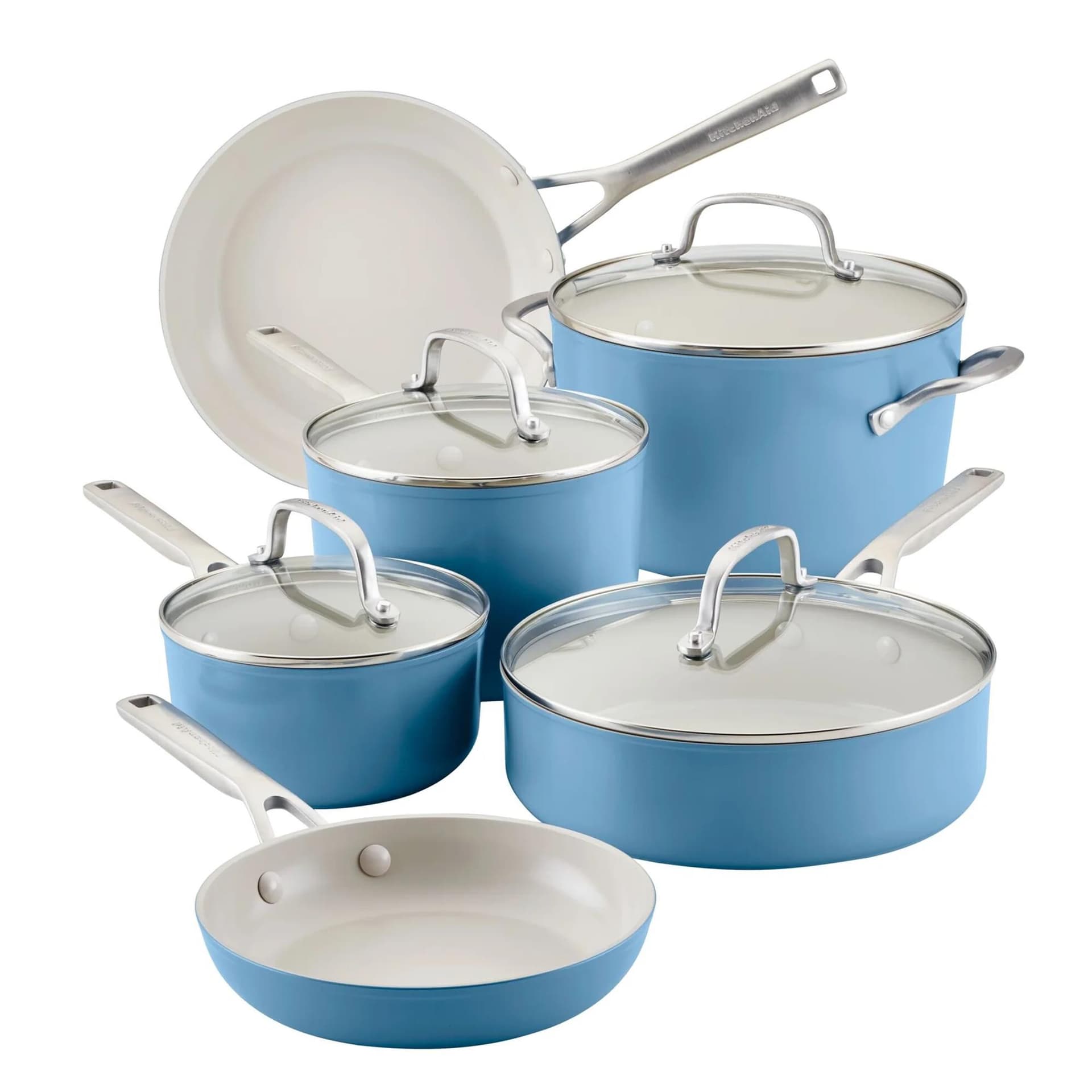 10pc Hard Anodized Ceramic Nonstick Cookware Set Blue Velvet