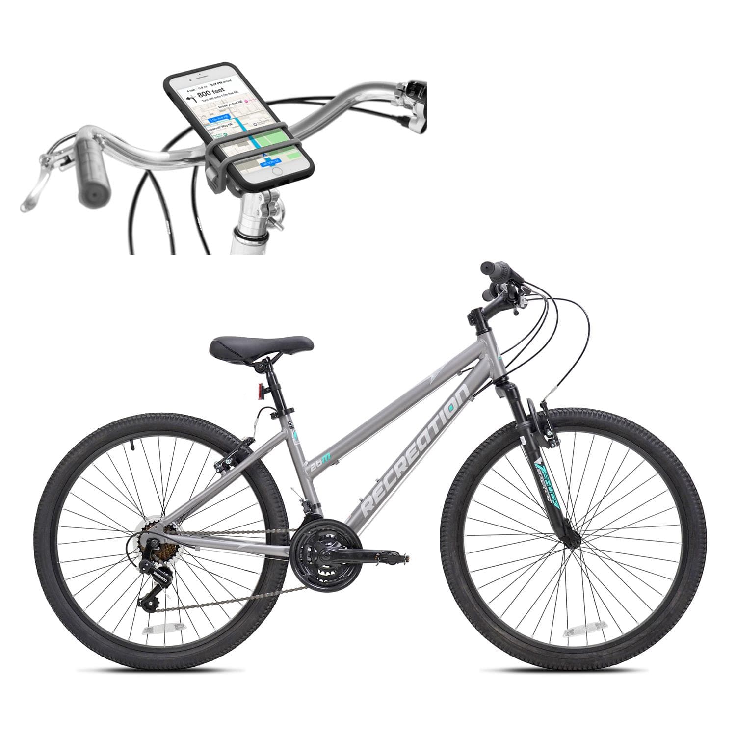 SilverRidge Women's Cross Country Mountain Bike plus Handleband Phone Case Package