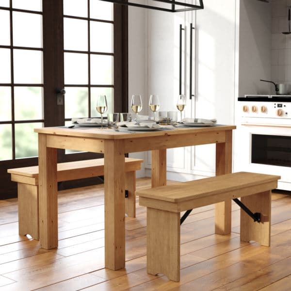 46" x 30" Rectangular Light Natural Solid Pine Farm Dining Table