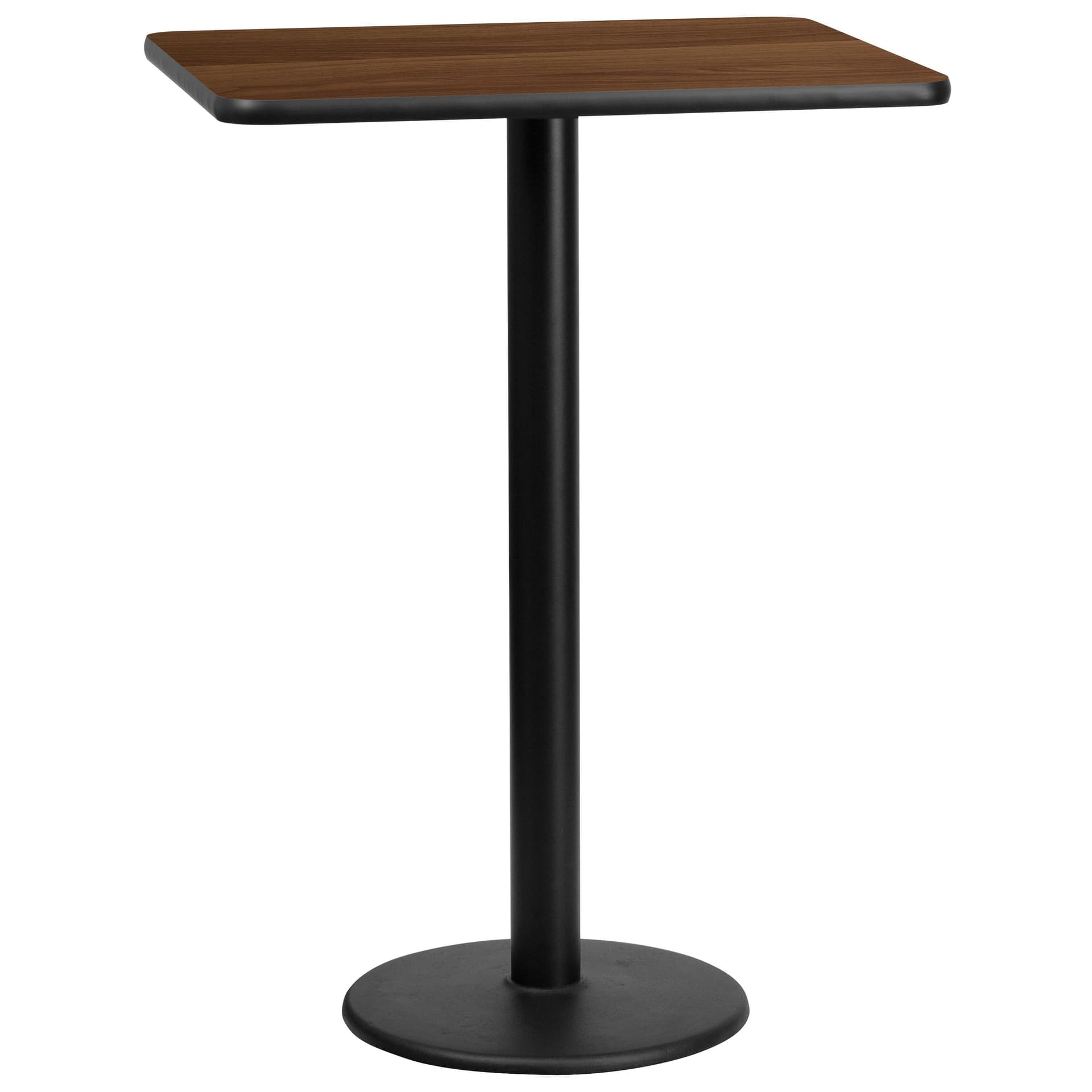 24x30 Rectangular Walnut Laminate Table Top & 18" Round Bar Height Table Base